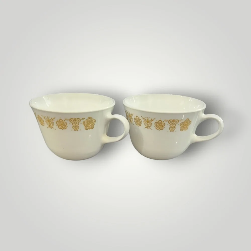 Set of 2 Vintage Corelle Butterfly Gold Hook Handle Coffee Tea Cups